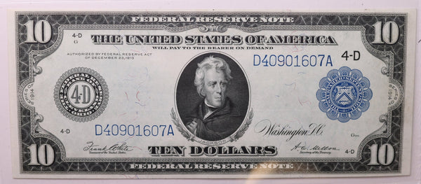 1914 $10 Federal Reserve Note. PMG Graded AU58, EPQ. Store Sale #035001