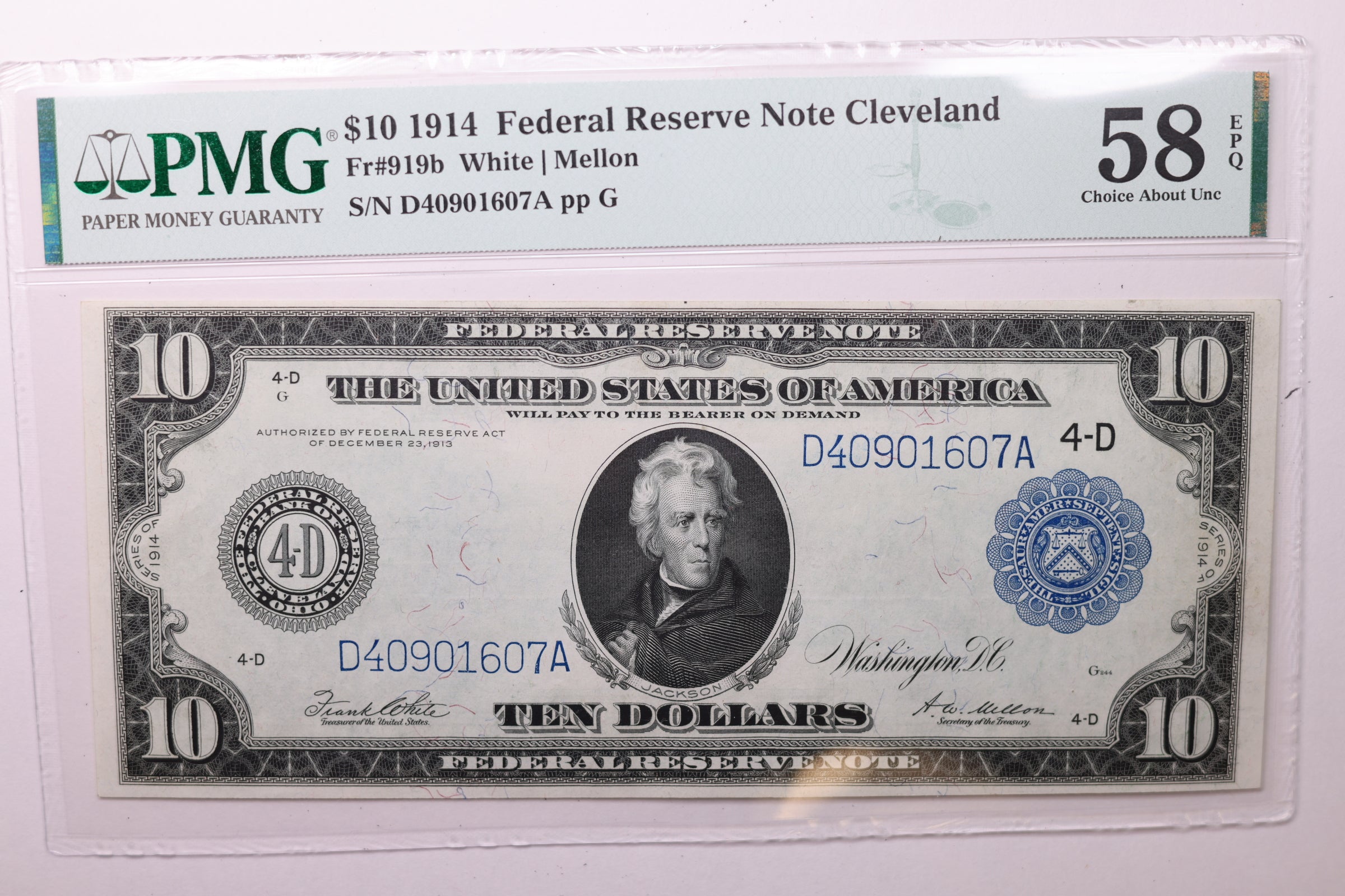 1914 $10 Federal Reserve Note. PMG Graded AU58, EPQ. Store Sale #GFRB009