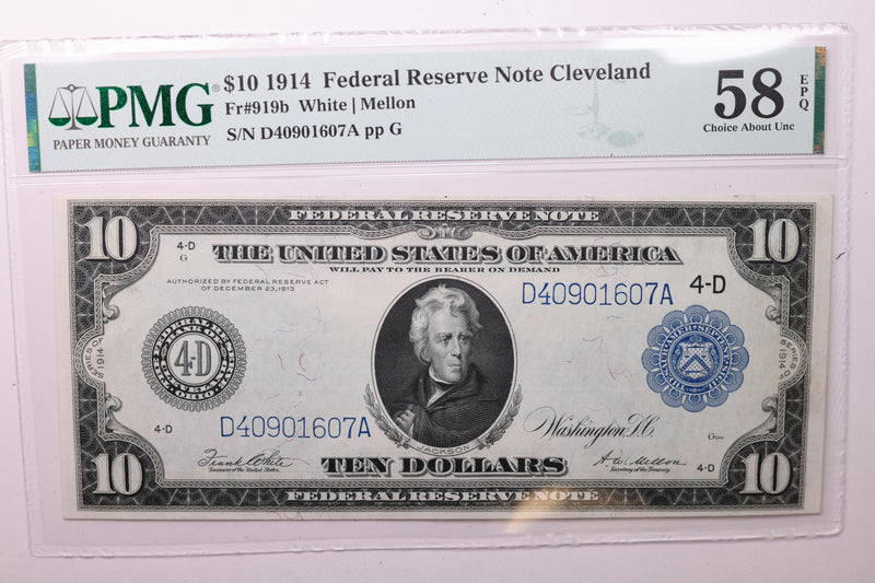 1914 $10 Federal Reserve Note. PMG Graded AU58, EPQ. Store Sale