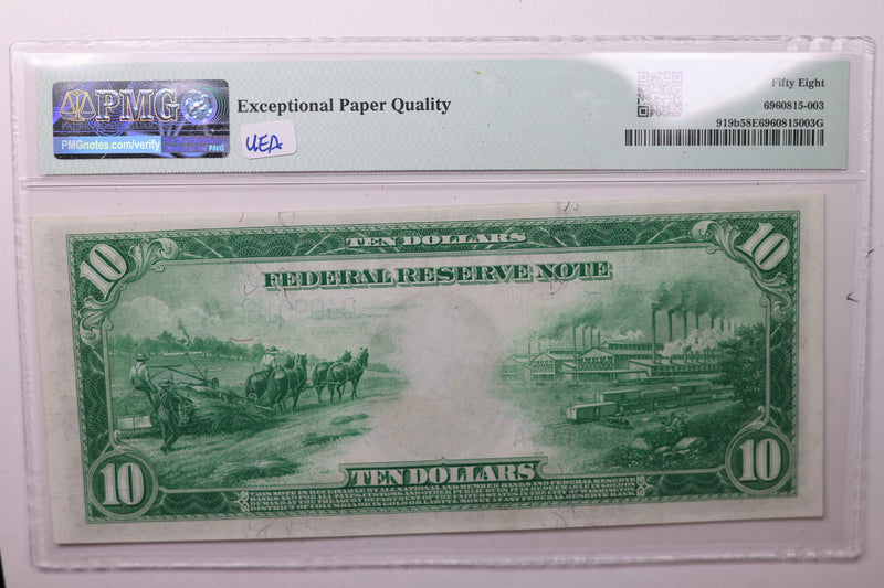 1914 $10 Federal Reserve Note. PMG Graded AU58, EPQ. Store Sale