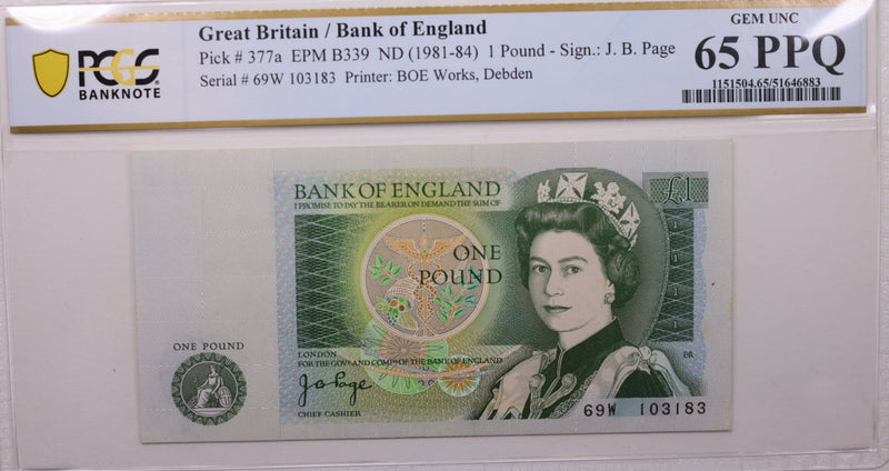 Bank of England, One Pound., (1981-84)., PCGS CU-65 PPQ., Store