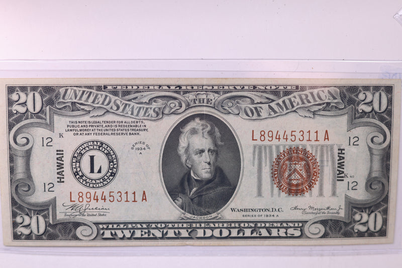 1934A $20 Federal Reserve Note. "HAWAII EMMER ISSUE",  Store Sale