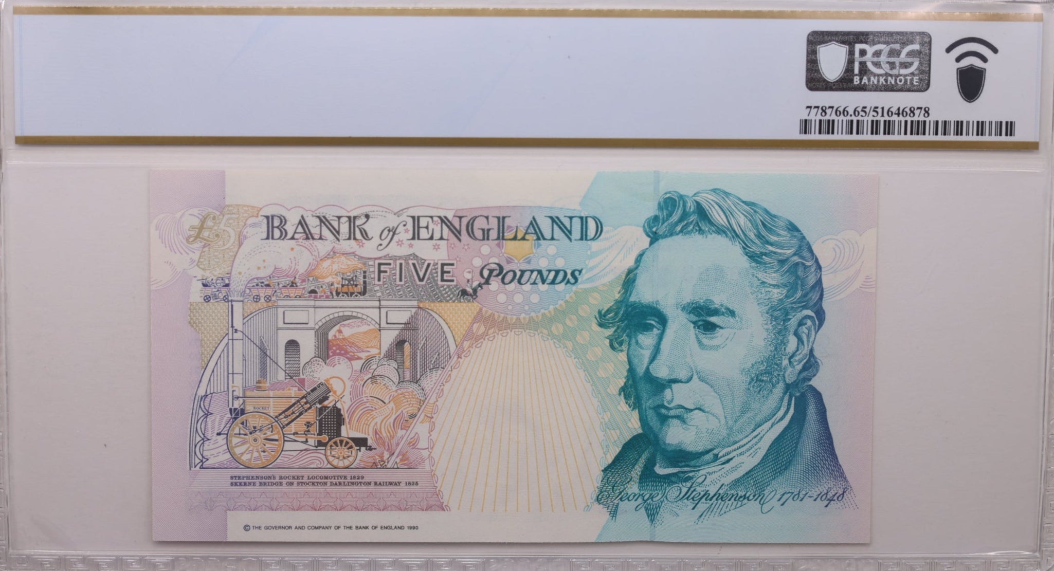 1990 5 Pounds, Great Britain., PCGS CU-65 PPQ., Store #GWC032