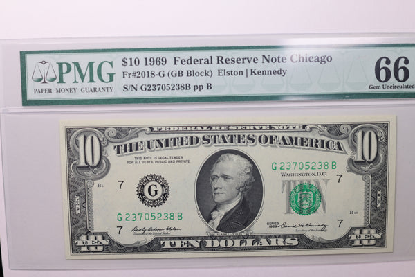 1969  $10 Federal Reserve Note, PMG CU 66 EPQ,  Store Sale #035007