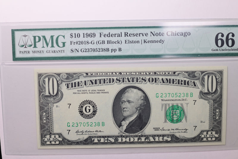 1969  $10 Federal Reserve Note, PMG CU 66 EPQ,  Store Sale