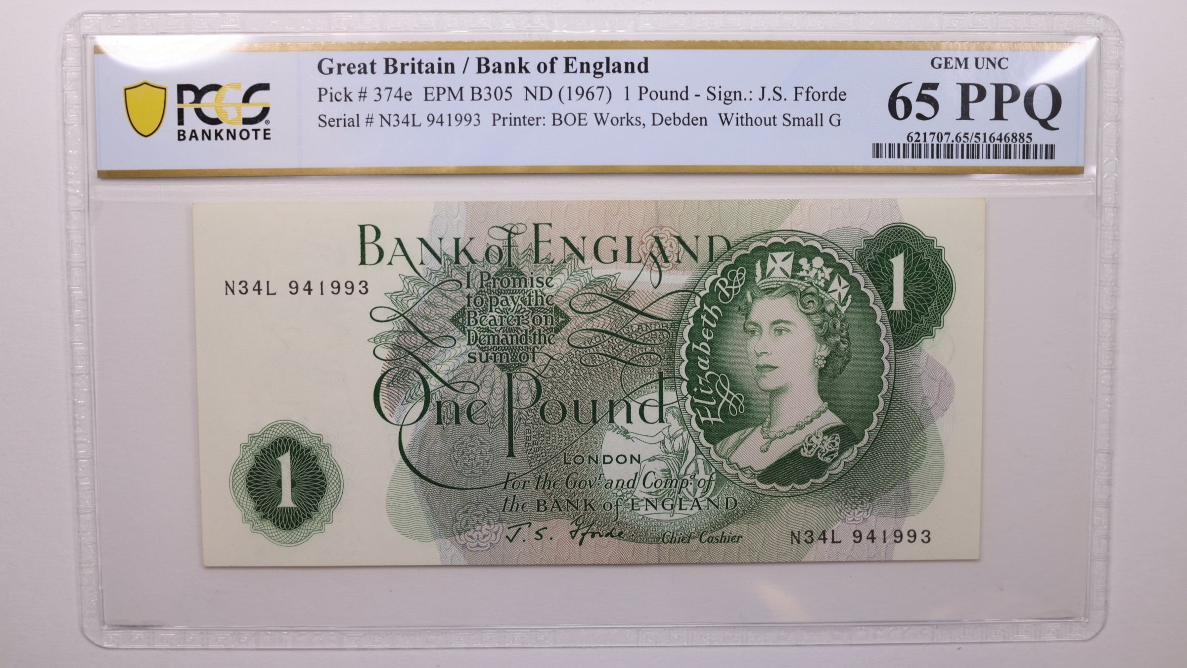 (1967) 1 Pounds, Great Britain., PCGS CU-65 PPQ., Store #GWC034
