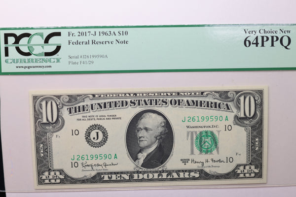 1963A  $10 Federal Reserve Note, PCGS 64 PPQ,  Store Sale #035009