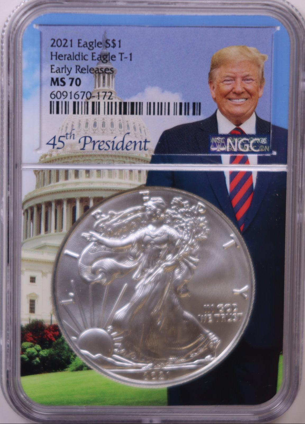 2021 American Silver Eagle, Heraldic Eagle T-1, Early Releases, NGC MS-70, Store#AE0368