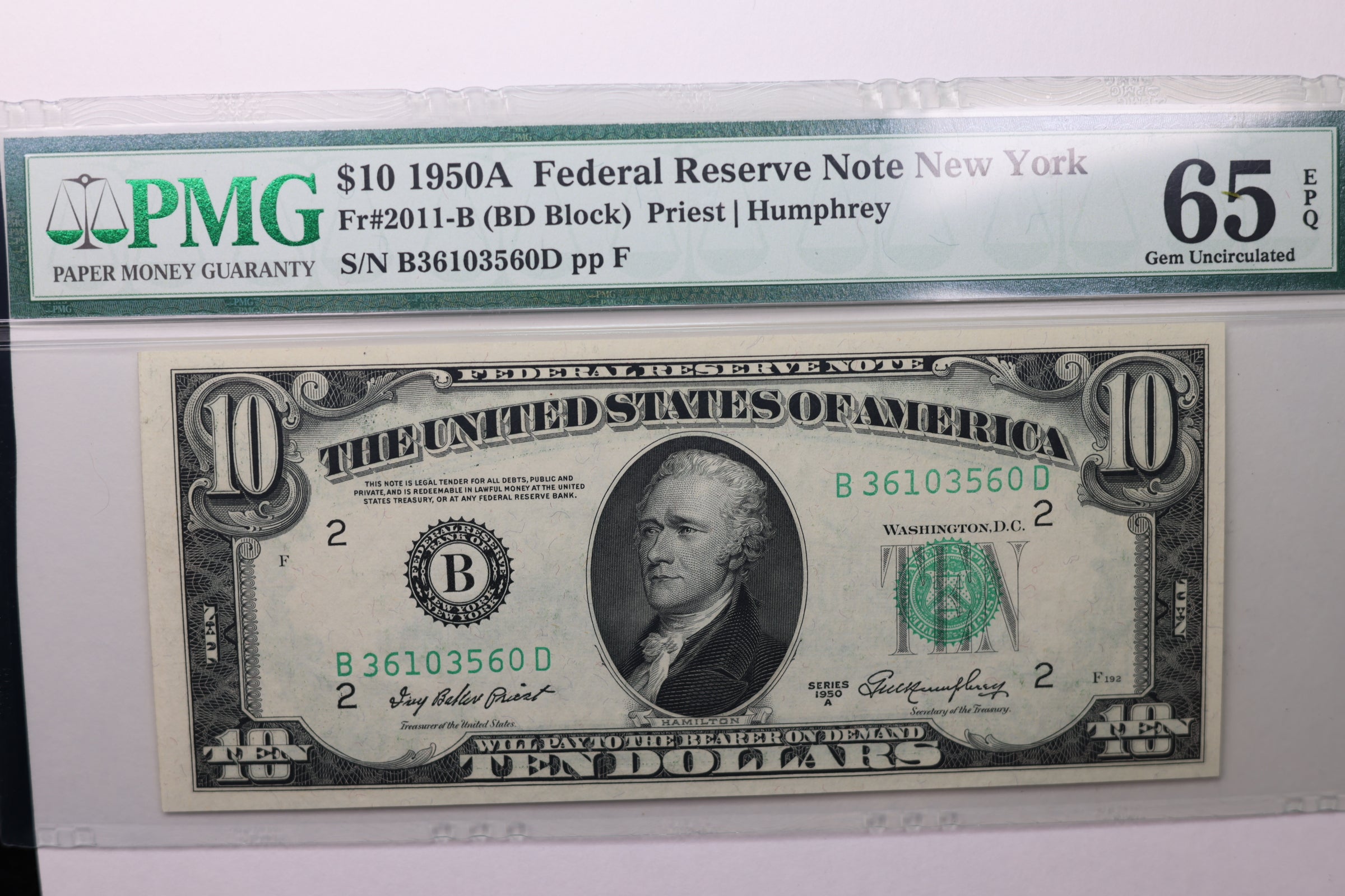 1950A  $10 Federal Reserve Note, PMG 65 EPQ,  Store Sale #GFRB041