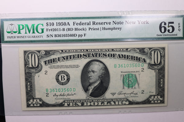 1950A  $10 Federal Reserve Note, PMG 65 EPQ,  Store Sale #035012
