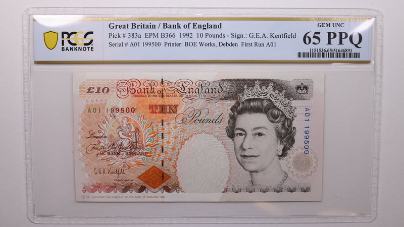 (1992) 10 Pounds, Great Britain., PCGS CU-65 PPQ., Store