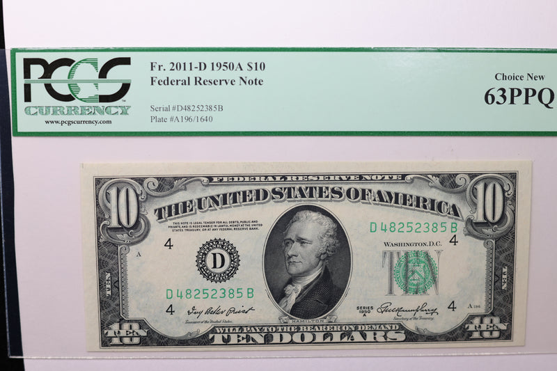 1950A $10 Federal Reserve Note, PCGS 63 PPQ,  Store Sale