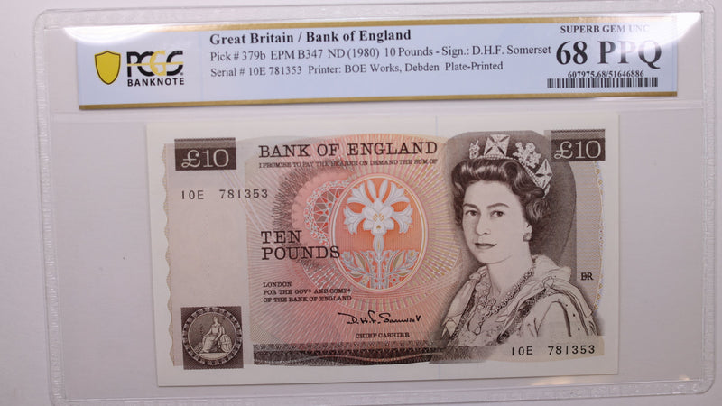 (1980) 10 Pounds, Great Britain., PCGS CU-68 PPQ., Store
