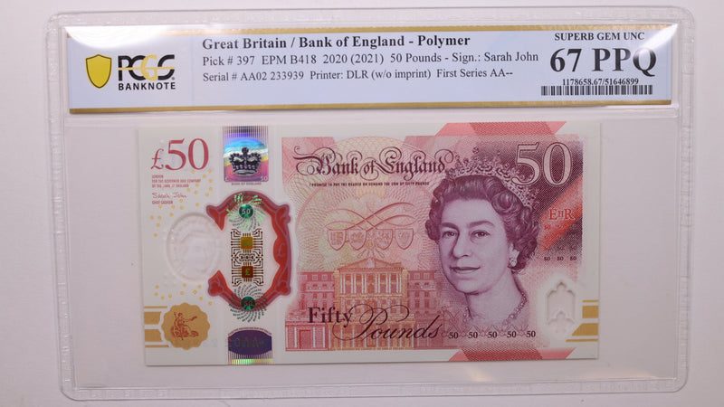 (2021) 50 Pounds, Great Britain., PCGS CU-67 PPQ., Store