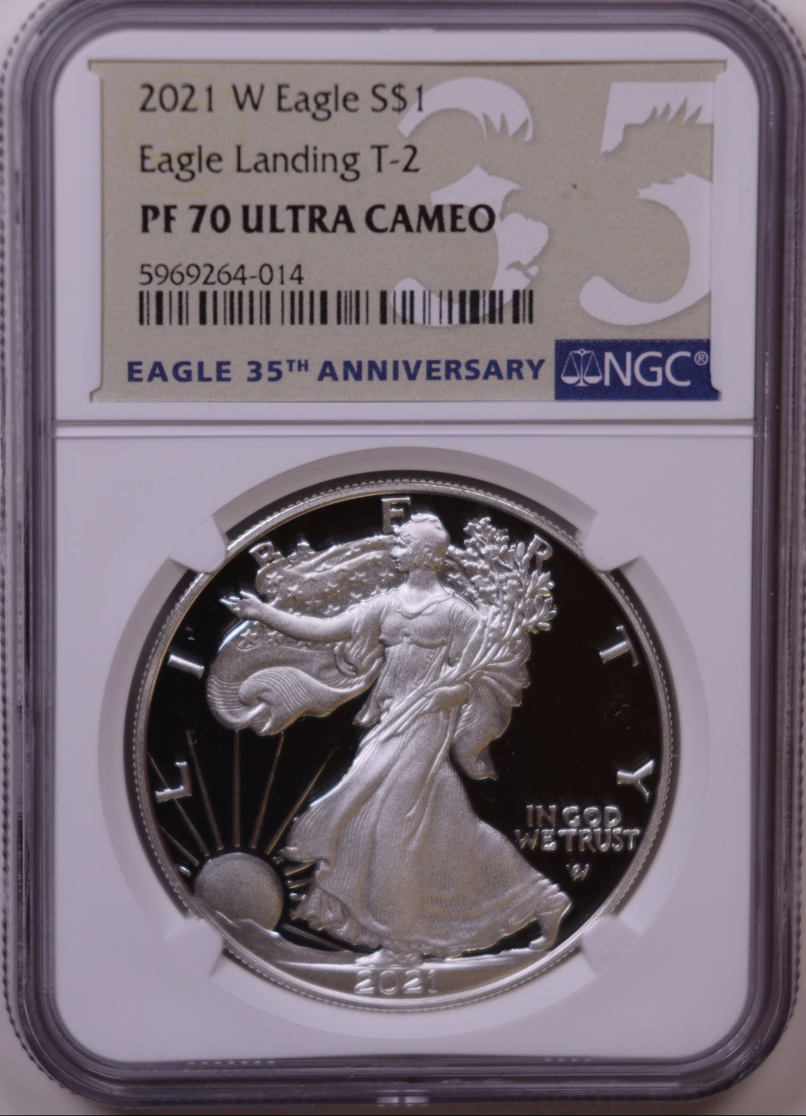 2021-W American Silver Eagle, Eagle Landing T-2, Ultra Cameo, NGC PF-70, Store#AE0373