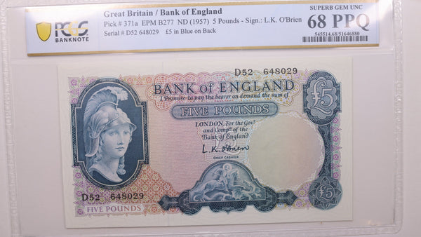 (1957) 5 Pounds, Great Britain., PCGS CU-68 PPQ., Store #GWC047