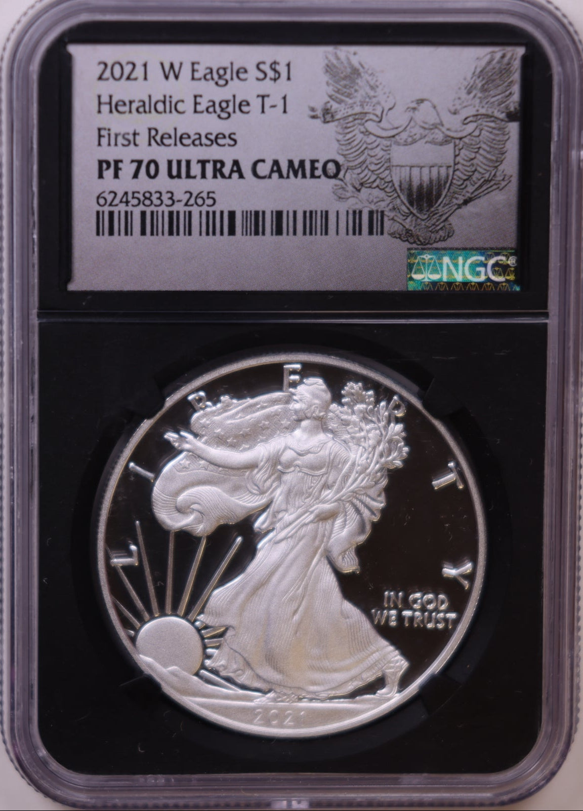2021-W American Silver Eagle, Heraldic Eagle T-1, Ultra Cameo, NGC PF-70, Store#AE0374