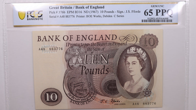 (1967) 10 Pounds, Great Britain., PCGS CU-65 PPQ., Store