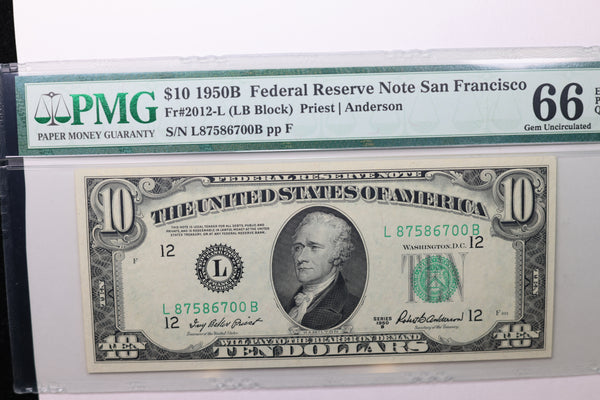 1950B $10 Federal Reserve Note, PMG 66, PPQ,  Store Sale #GFRB040
