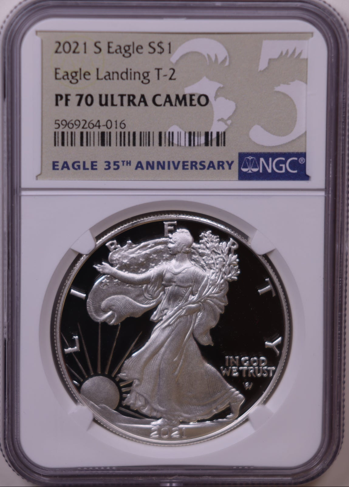 2021-S American Silver Eagle, Eagle Landing T-2, Ultra Cameo, NGC PF-70, Store#AE0375