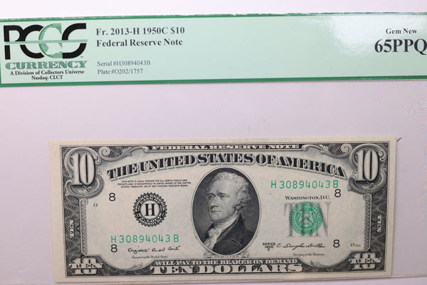 1950C $10 Federal Reserve Note, PMG 65, PPQ,  Store Sale #GFRB036