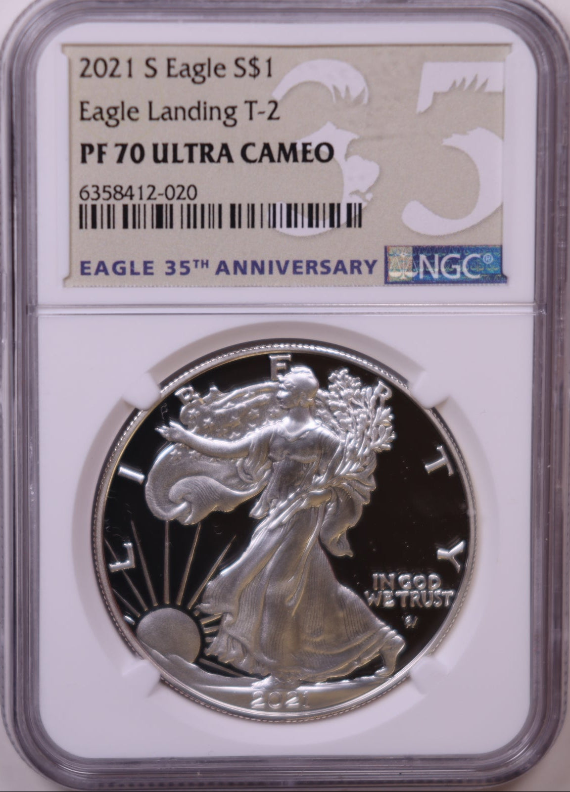 2021-S American Silver Eagle, Eagle Landing T-2, Ultra Cameo, NGC PF-70, Store#AE0377