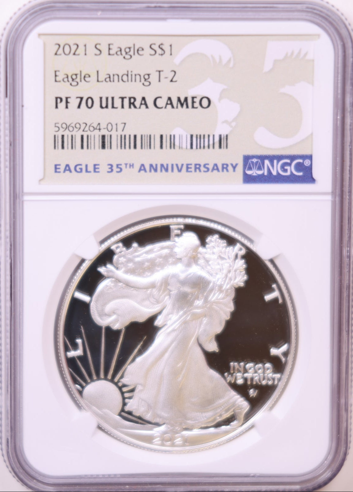 2021-S American Silver Eagle, Eagle Landing T-2, Ultra Cameo, NGC PF-70, Store#AE0378