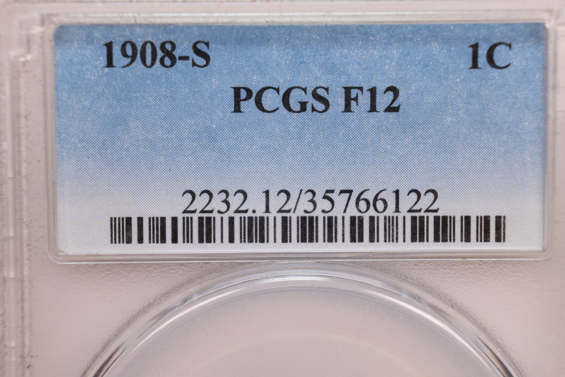 1908-S Indian Head Cents., PCGS Graded Fine-12., Store #CT0526