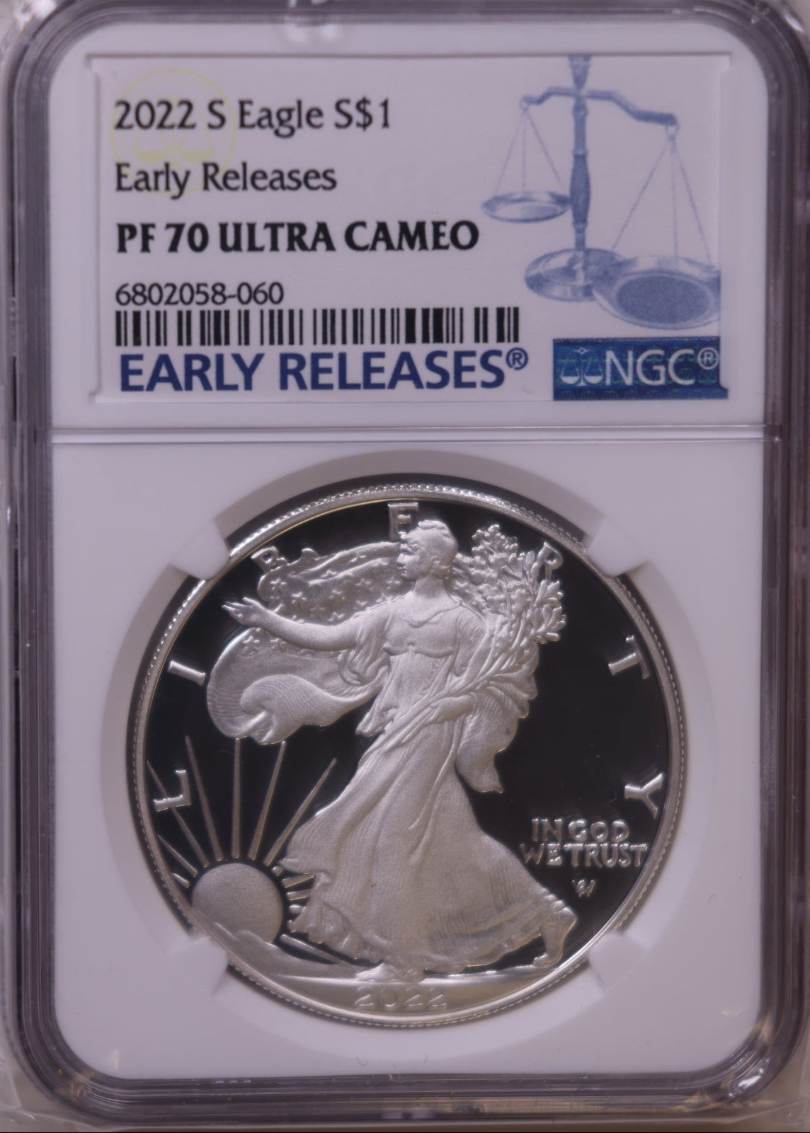 2022-S American Silver Eagle, Early Releases, Ultra Cameo, NGC-PF70, Store#AE0380