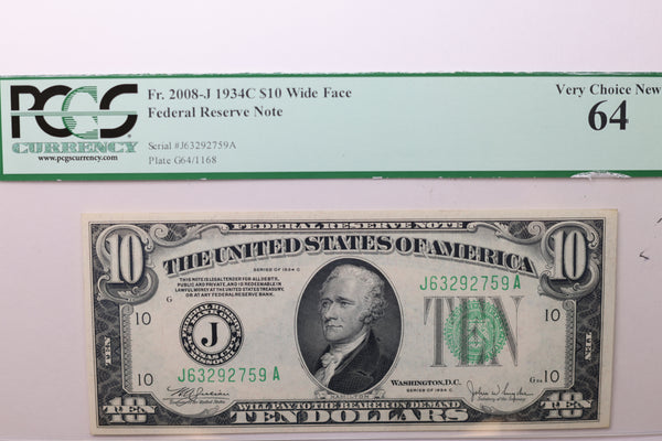 1934C $10 Federal Reserve Note, PMG Graded, CU-64., Store Sale #035035
