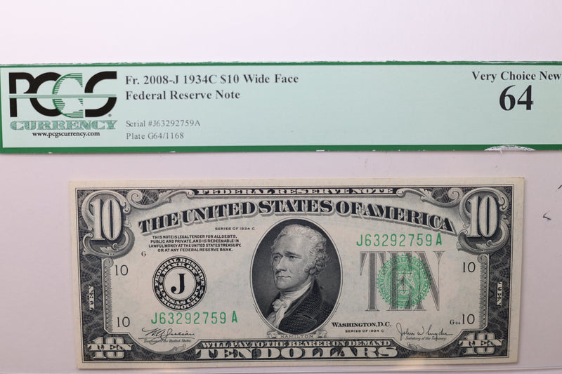 1934C $10 Federal Reserve Note, PMG Graded, CU-64., Store Sale