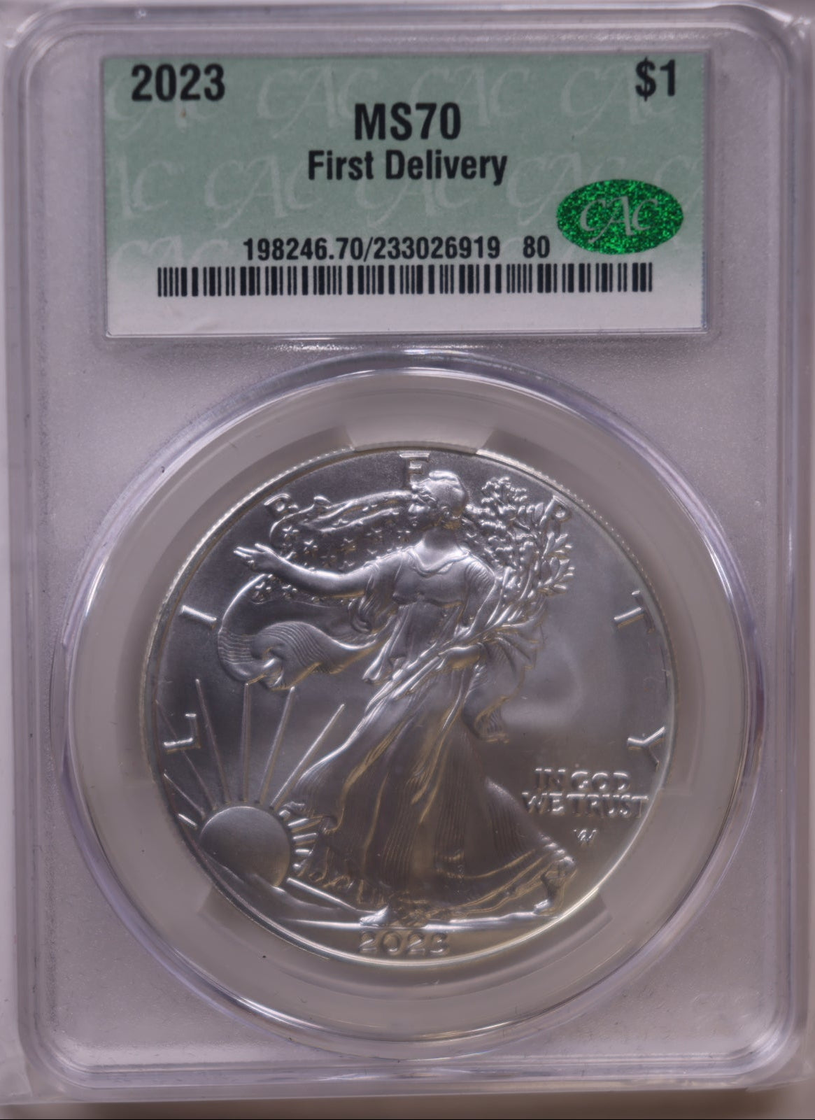 2023 American Silver Eagle, First Delivery, CAC MS-70, Store#AE0383