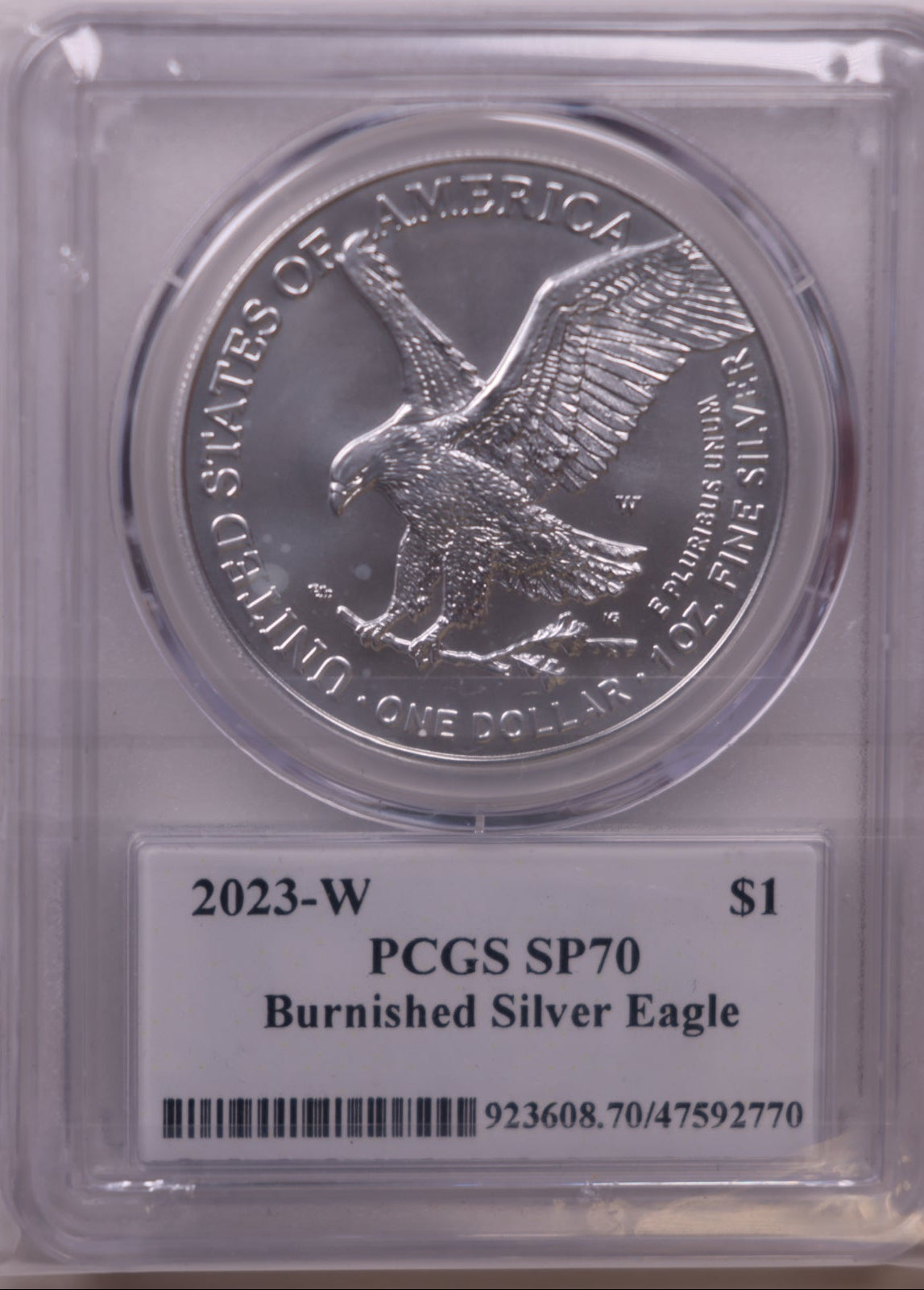2023-W Burnished American Silver Eagle, First Edition, PCGS SP-70, Store#AE0384