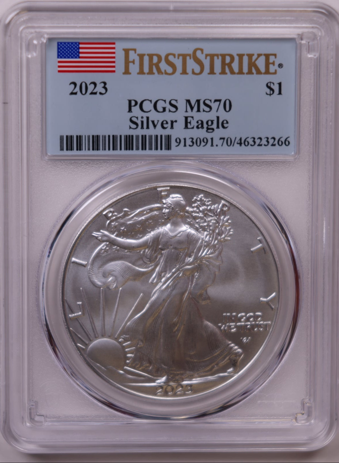 2023 American Silver Eagle, First Strike, PCGS MS-70, Store#AE0387