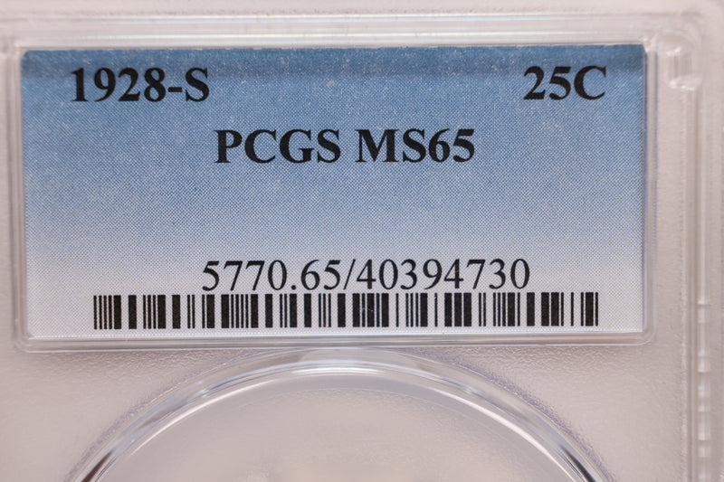 1928-S Standing Liberty Quarter., PCGS MS-65., "WHITE"., Store SALE