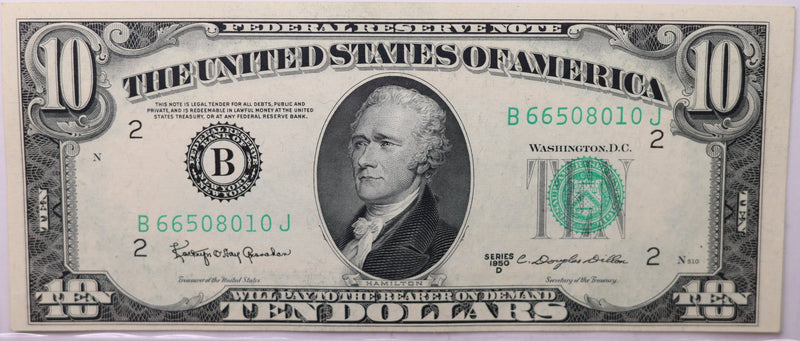 1950D $10 Federal Reserve Note. Crisp Uncirculated., Store Sale