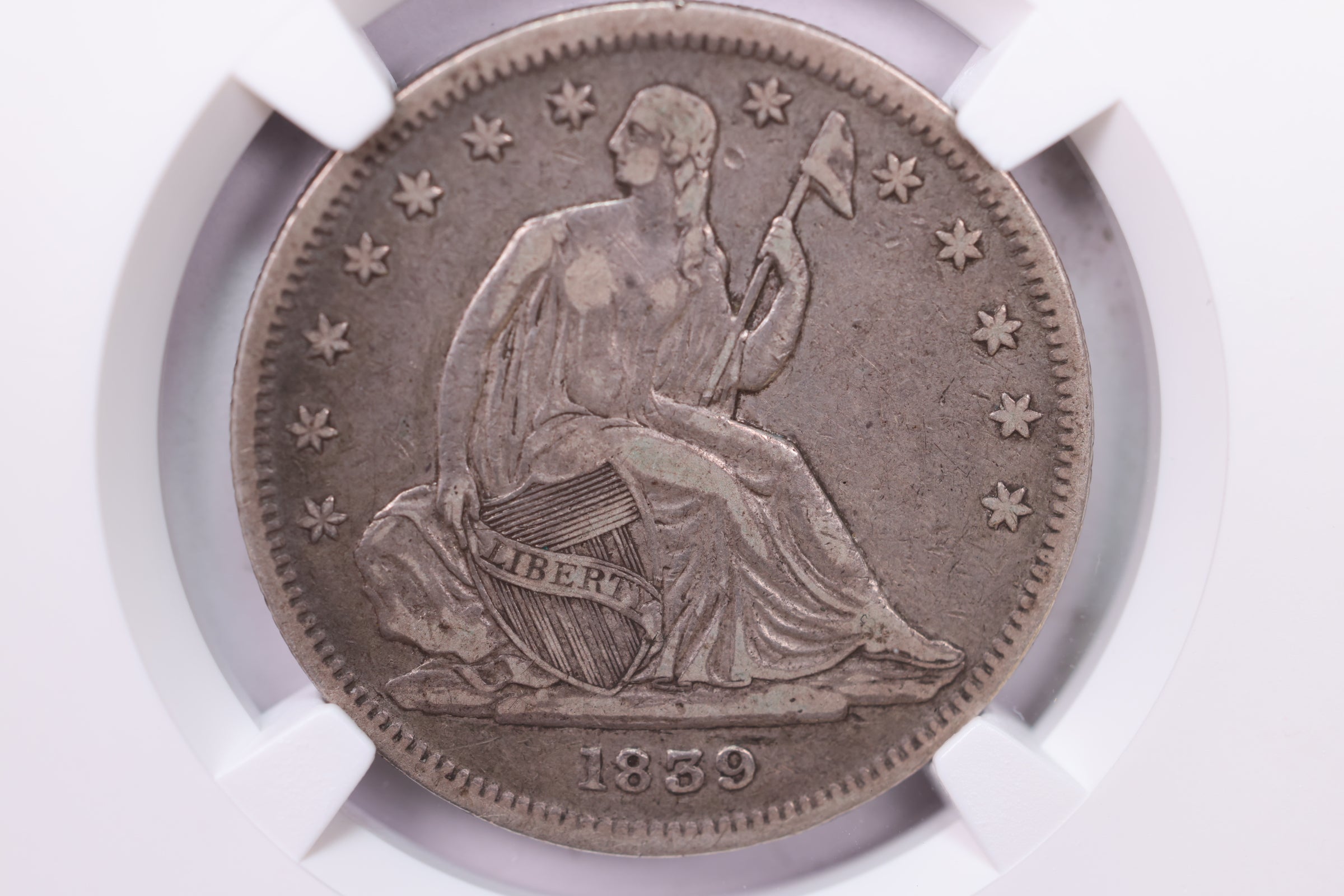 1839 Seated Liberty Half Dollar., NO DRAPERY., NGC VF-35., CAC., Store #1752