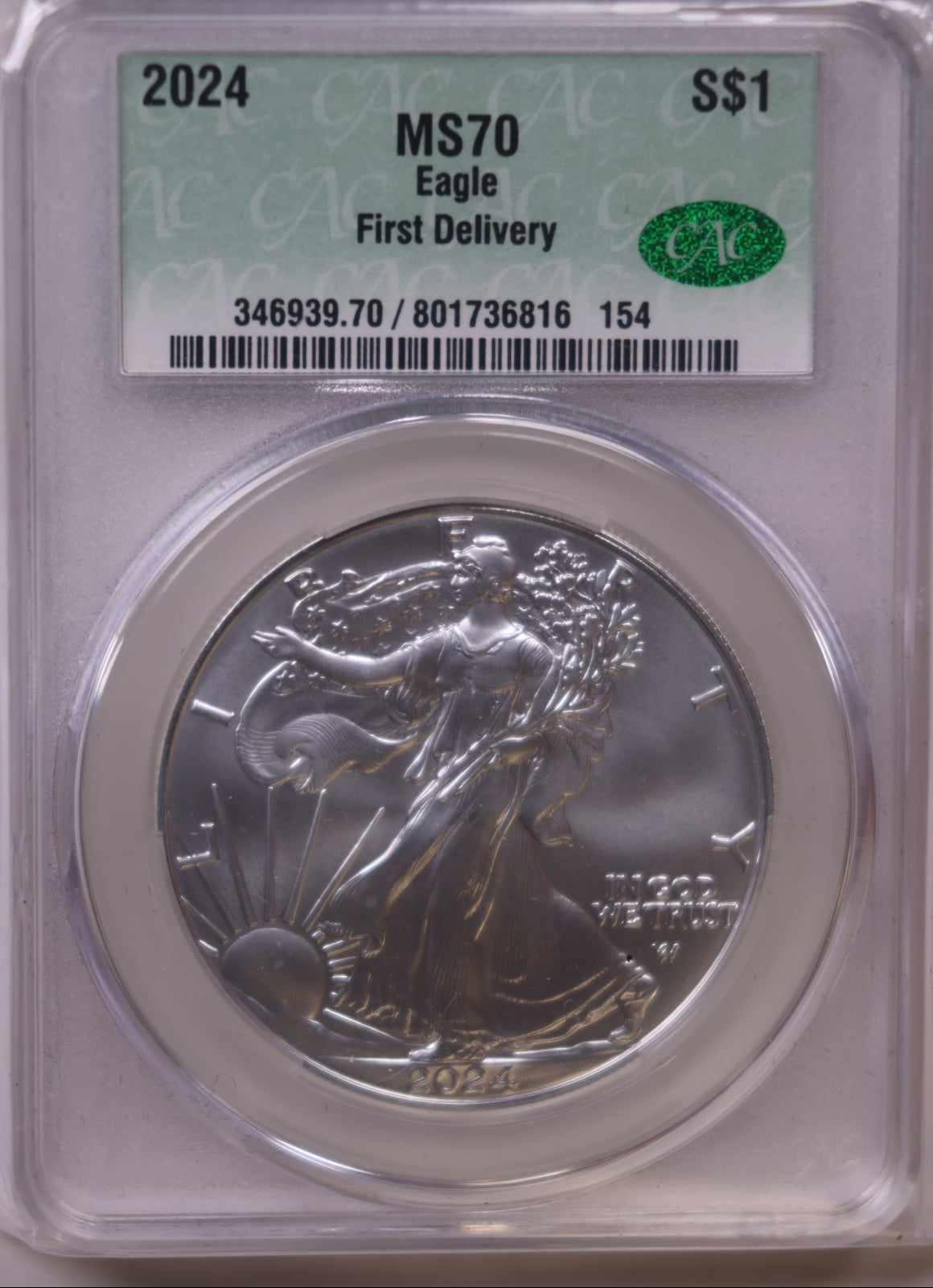 2024 American Silver Eagle, First Delivery, CAC MS-70, Store#AE0390