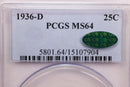 1936-D Washington Silver Quarter., PCGS MS-64, 'Green CAC'., Store