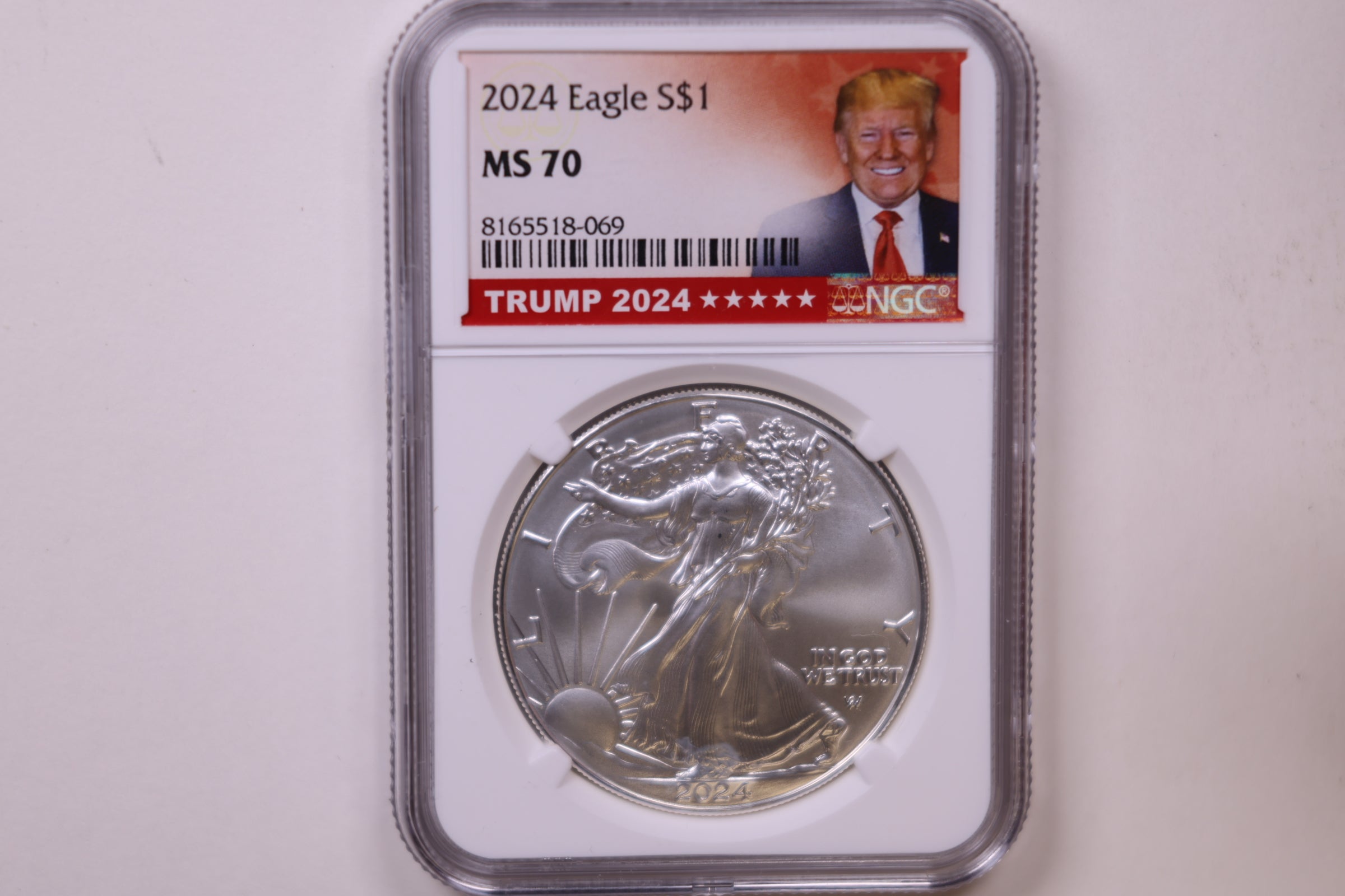 2024 American Silver Eagle, TRUMP 2024, NGC MS-70, Store#AE0391