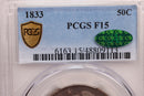 1833 Cap Bust Half Dollar., PCGS F-15., Green CAC Sticker., Store