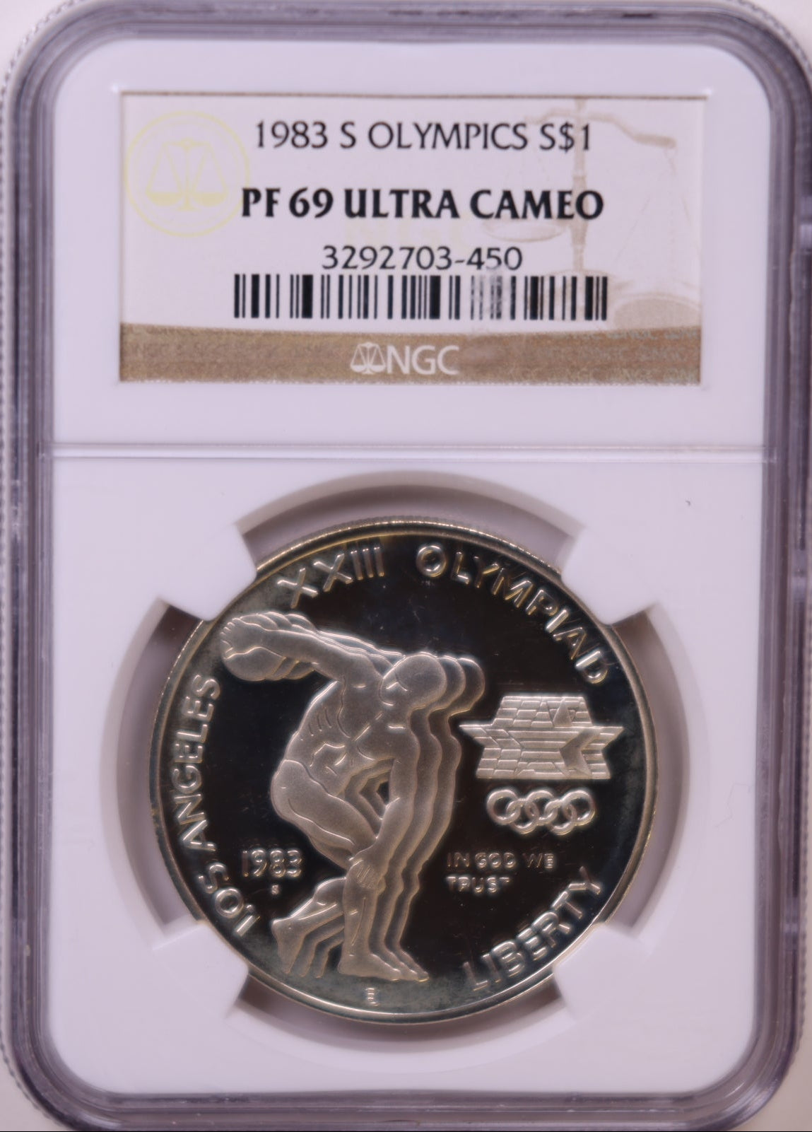 1983-S $1 Los Angeles Olympiad Discus Thrower, NGC PF-69, Store #GMC350