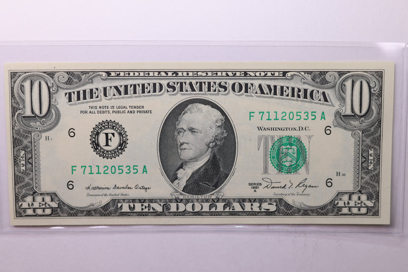 1981-A $10 Federal Reserve Note. Crisp Uncirculated., Store Sale