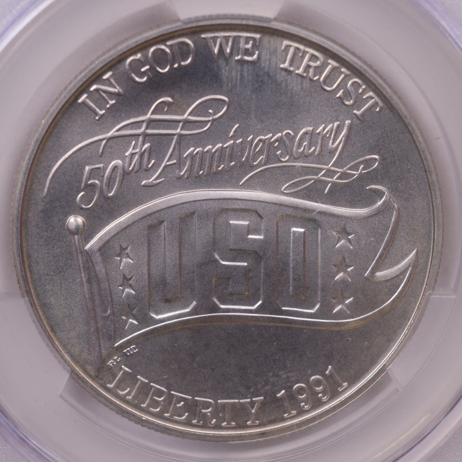 1991-D United Service Organization (USO) Silver Dollar, CAC MS-68, Store #GMC353