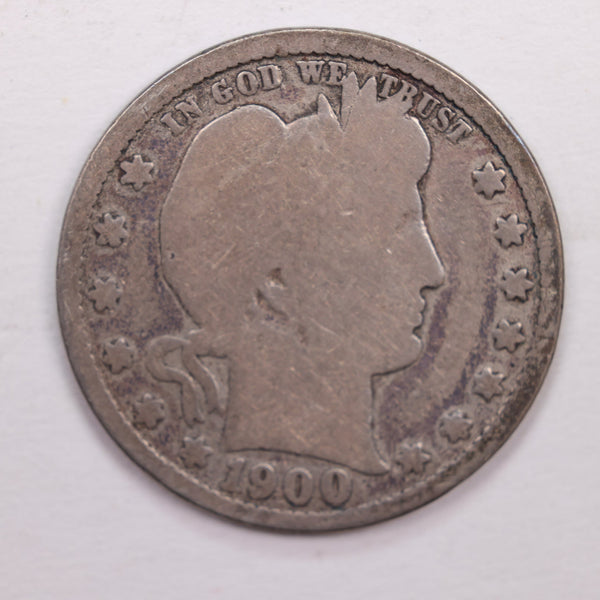 1900 Barber Silver Quarter., Good Circulated Coin, Store #QR0242