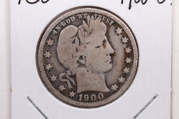 1900-O Barber Silver Quarter., Very Good Circulated Coin, Store #QR0244