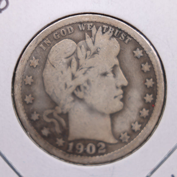 1902-O Barber Silver Quarter., Very Good Circulated Coin, Store #QR0245