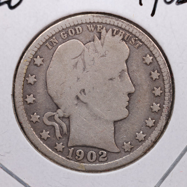 1902-O Barber Silver Quarter., Very Good Circulated Coin, Store #QR0246