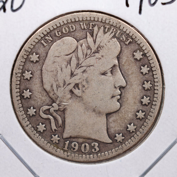 1903 Barber Silver Quarter., Fine Circulated Coin., Store #QR0249