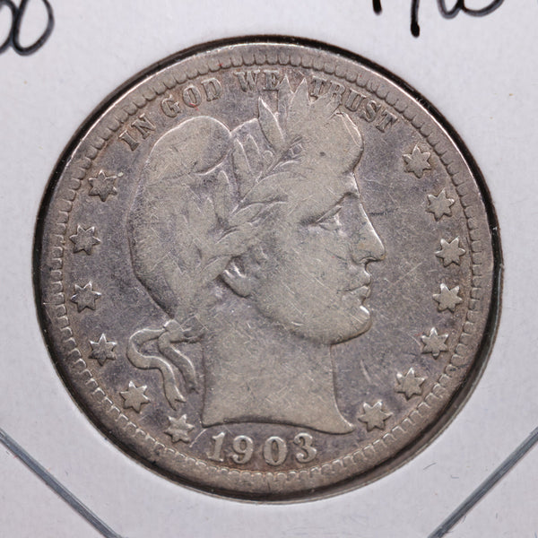 1903-O Barber Silver Quarter., Fine Circulated Coin., Store #QR0250